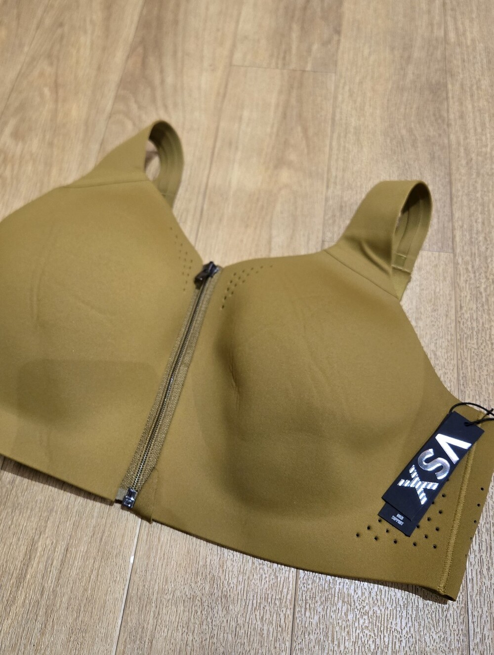 VSX Olive Green Front-Zip Perforated Sports Bra